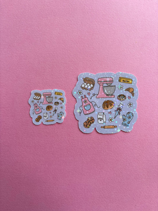 Baking Girly Sticker|Sparkly sticker| Holographic sticker| book accessories| bookish sticker