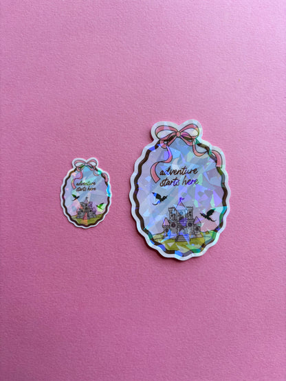 Adventure Starts Here Sticker|Sparkly sticker| Holographic sticker| book accessories| bookish sticker