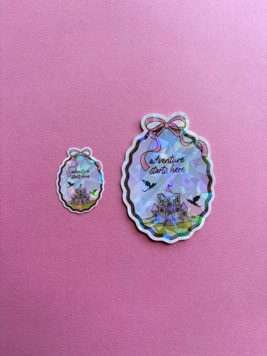 Adventure Starts Here Sticker|Sparkly sticker| Holographic sticker| book accessories| bookish sticker