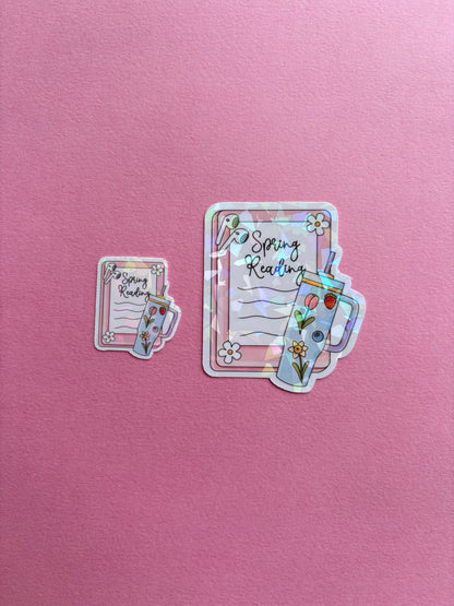 Spring Reading Sticker|Sparkly sticker| Holographic sticker| book accessories| bookish sticker