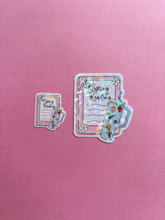 Spring Reading Sticker|Sparkly sticker| Holographic sticker| book accessories| bookish sticker