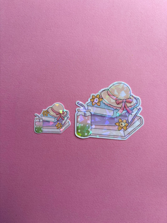 Books & Matcha Sticker|Sparkly sticker| Holographic sticker| book accessories| bookish sticker