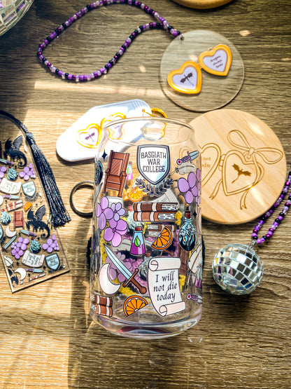 I will Not Die Today 16oz Glass Can|Glass Tumbler w/Straw & Lid| I Will Not Die Today| Fourth Wing| Bookish| Basgiath War College| Dragons| Cute Keychain| Book Lover| Gifts for Book Lover| Books|Book Accessories|