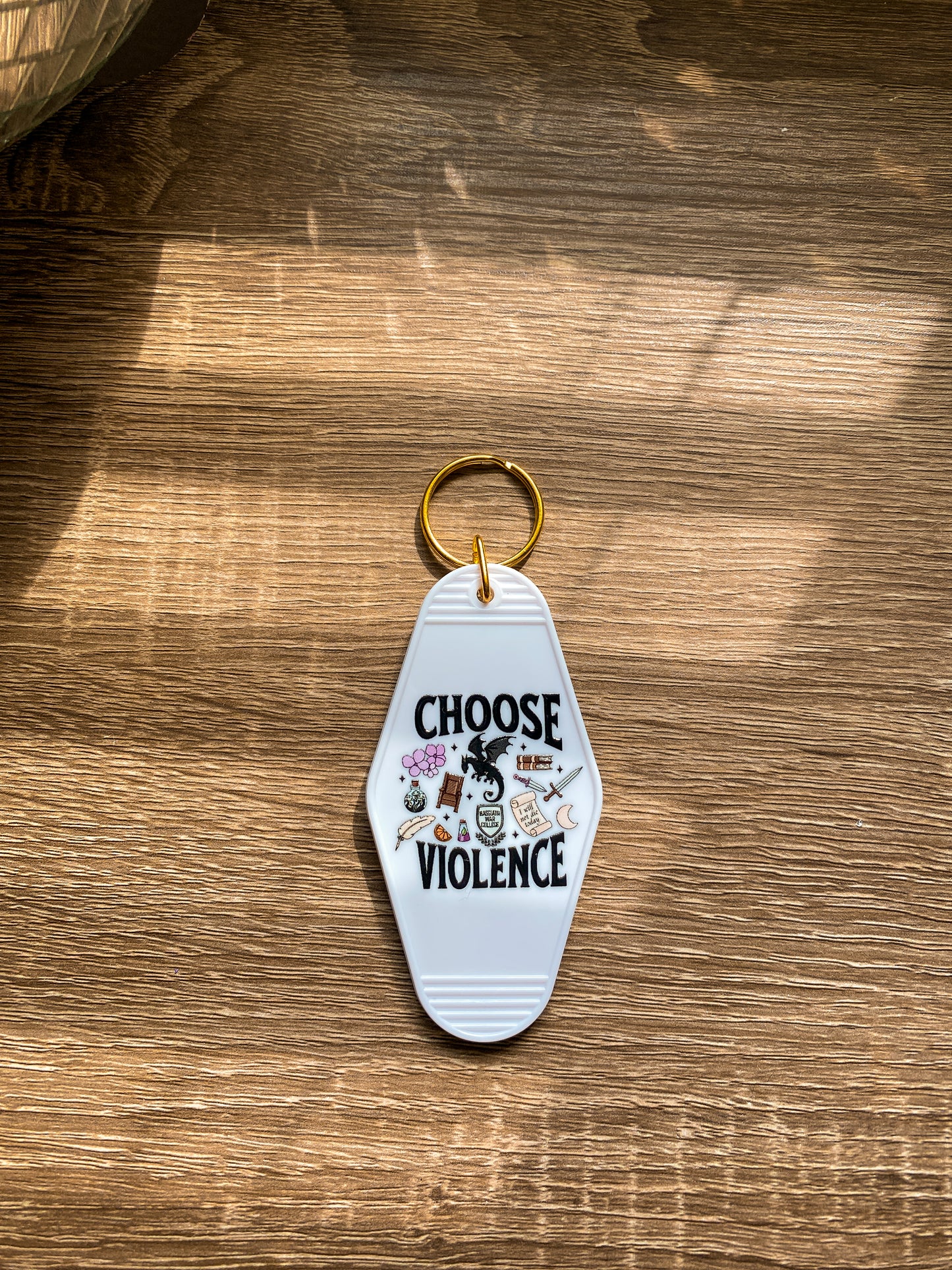 Choose Violence Motel Keychain| I Will Not Die Today| Fourth Wing| Bookish| Basgiath War College| Dragons| Cute Keychain| Book Lover| Gifts for Book Lover| Books|Book Accessories