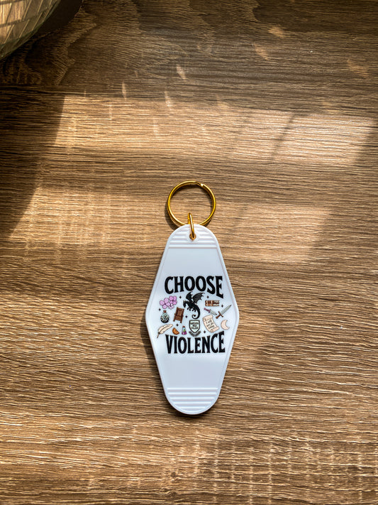 Choose Violence Motel Keychain| I Will Not Die Today| Fourth Wing| Bookish| Basgiath War College| Dragons| Cute Keychain| Book Lover| Gifts for Book Lover| Books|Book Accessories