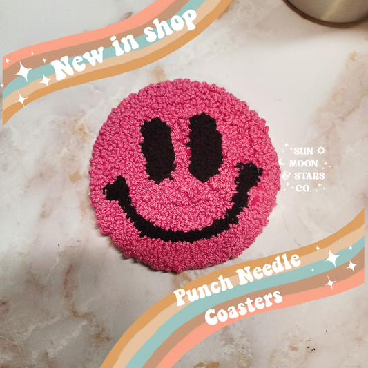 Customizable Retro Smiley Punch Needle Mug Coaster