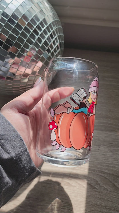 Lizzie M. Fall 16oz glass can| Autumn| Fall Bookish| Cute Glass Can|Glass Tumbler w/Straw & Lid|