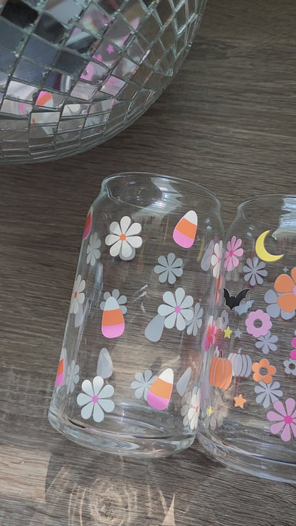 Oopsie Rainbow Bats Girly 16oz glass can| Autumn| Fall Bookish| Pumpkins Books| Cute Glass Can|Glass Tumbler w/Straw & Lid|