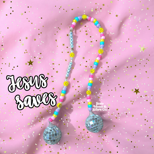 Jesus Saves Disco Ball Car Charms