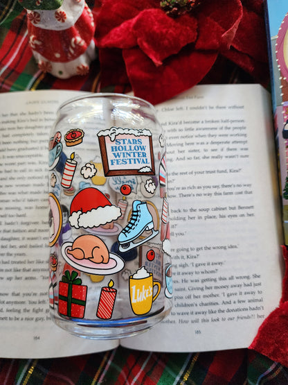 I Smell Snow Stars Hollow 16oz glass can| Winter| Christmas| Cute Glass Can|Glass Tumbler w/Straw & Lid|