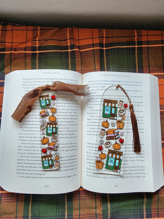Fall Bookstore Cafe Autumn Acrylic Bookmark| Pumpkin| Cinnamon Roll|Bookish| Bookmark| Cute Bookmark| Book Lover Bookmark| Gifts for Book Lover| Books|Book Accessories|Bookish|