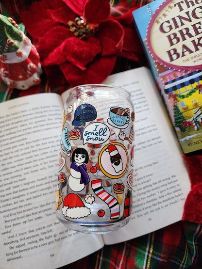 I Smell Snow Stars Hollow 16oz glass can| Winter| Christmas| Cute Glass Can|Glass Tumbler w/Straw & Lid|