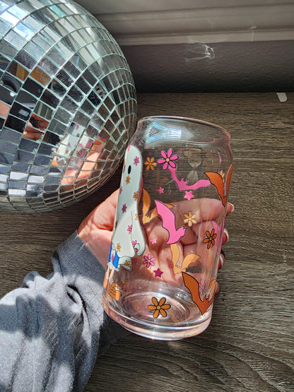 Lizzie M Ghost Girly 16oz glass can| Autumn| Fall Bookish| Pumpkins Books| Cute Glass Can|Glass Tumbler w/Straw & Lid|