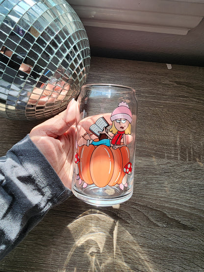 Lizzie M. Fall 16oz glass can| Autumn| Fall Bookish| Cute Glass Can|Glass Tumbler w/Straw & Lid|