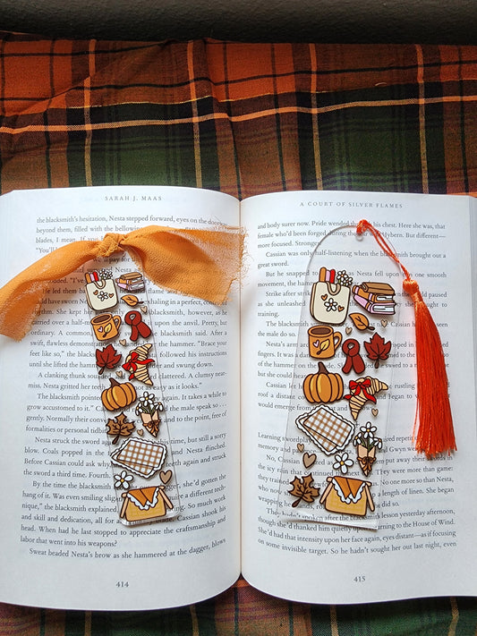 Autumn Bookish Picnic Acrylic Bookmark| Gilmore Girls|Pumpkin| Cinnamon Roll|Bookish| Bookmark| Cute Bookmark| Book Lover Bookmark| Gifts for Book Lover| Books|Book Accessories|Bookish|