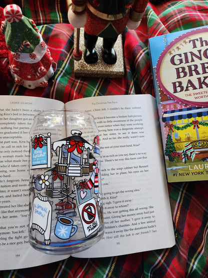 Stars Hollow Winter 16oz glass can| Winter| Christmas| Cute Glass Can|Glass Tumbler w/Straw & Lid|