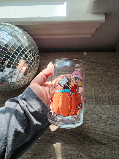 Lizzie M. Fall 16oz glass can| Autumn| Fall Bookish| Cute Glass Can|Glass Tumbler w/Straw & Lid|