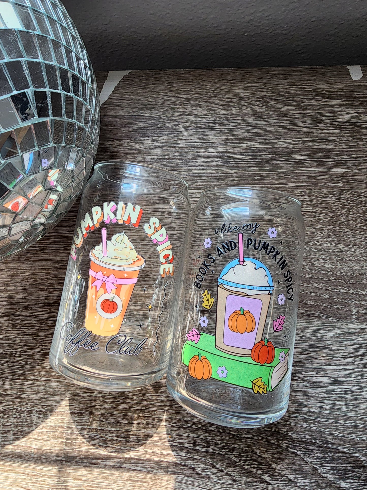I like my books and pumpkin spicy 16oz glass can| Autumn| Fall Bookish| Cute Glass Can|Glass Tumbler w/Straw & Lid|