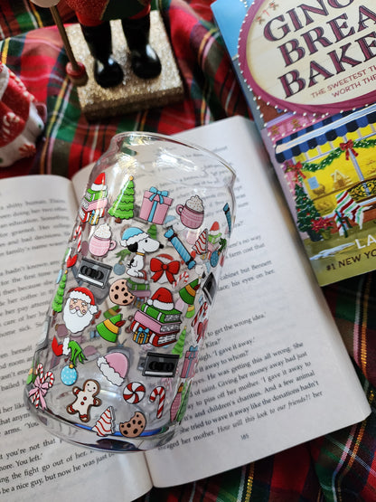 Tis' the Season to Be Watching 16oz glass can| Winter| Christmas| Cute Glass Can|Glass Tumbler w/Straw & Lid|