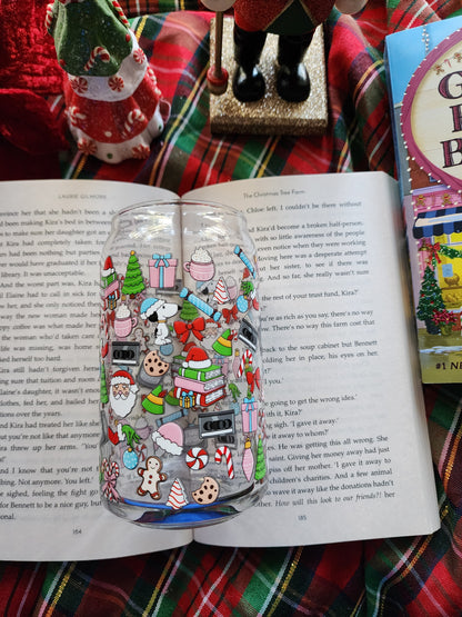 Tis' the Season to Be Watching 16oz glass can| Winter| Christmas| Cute Glass Can|Glass Tumbler w/Straw & Lid|